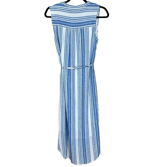 Philosophy Linen Dress with Belt, Blue & White Stripes, Medium - Picture 2 of 8